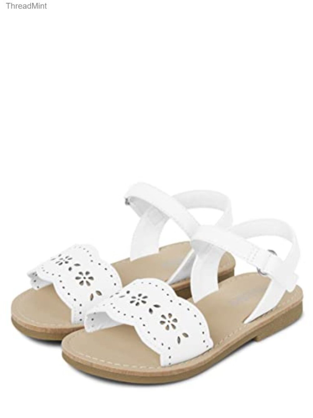 Girls Faux Leather Flat Sandals with Adjustable Ankle Strap